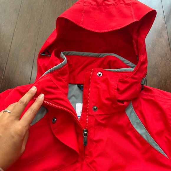 Columbia Women's Omni-Tech Hooded Rain Coat, Size medium, Red, Zip, Interchange - Picture 3 of 12